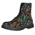 Bohemian Feather Pattern Print Lace-Up Boots