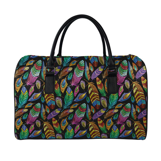 Bohemian Feather Pattern Print Leather Duffle Bag