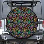 Bohemian Feather Pattern Print Leather Spare Tire Cover