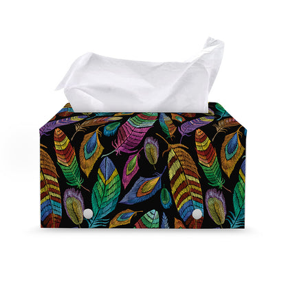 Bohemian Feather Pattern Print Leather Tissue Box Cover