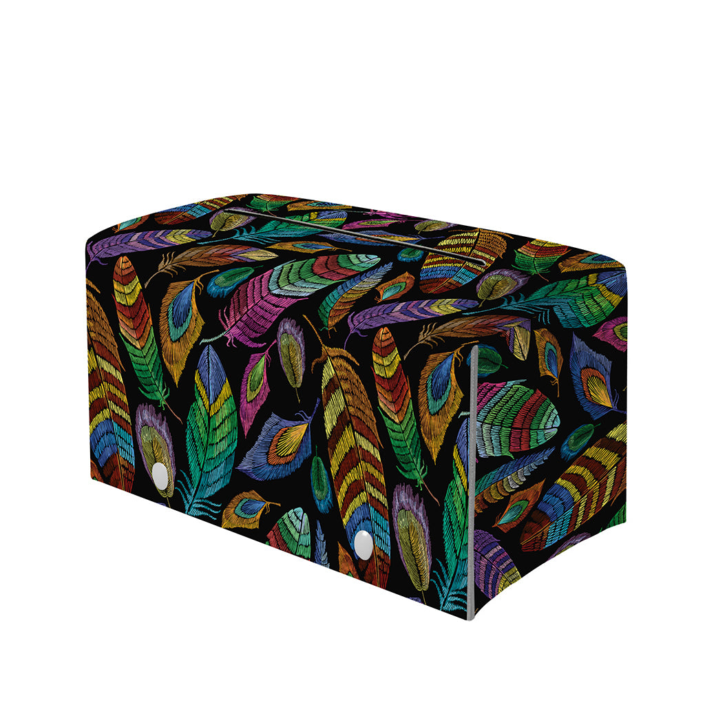 Bohemian Feather Pattern Print Leather Tissue Box Cover