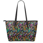 Bohemian Feather Pattern Print Leather Tote Bag