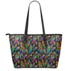 Bohemian Feather Pattern Print Leather Tote Bag