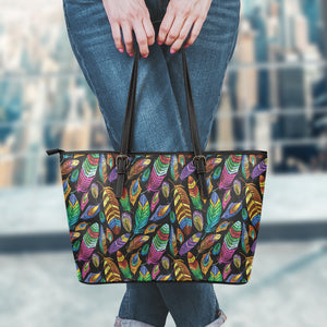 Bohemian Feather Pattern Print Leather Tote Bag