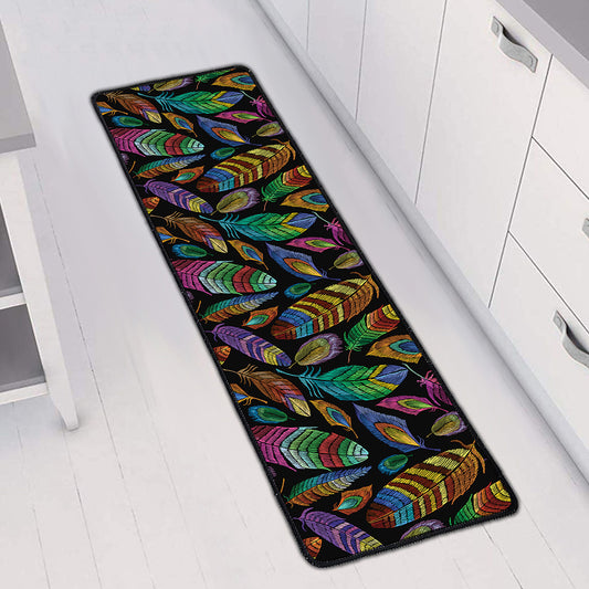 Bohemian Feather Pattern Print Long Kitchen Mat
