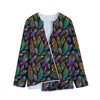 Bohemian Feather Pattern Print Long Sleeve Short Coat