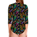 Bohemian Feather Pattern Print Long Sleeve Swimsuit