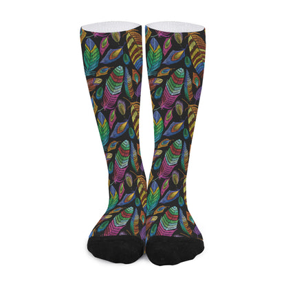 Bohemian Feather Pattern Print Long Socks