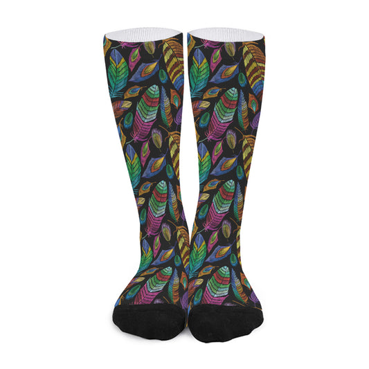 Bohemian Feather Pattern Print Long Socks