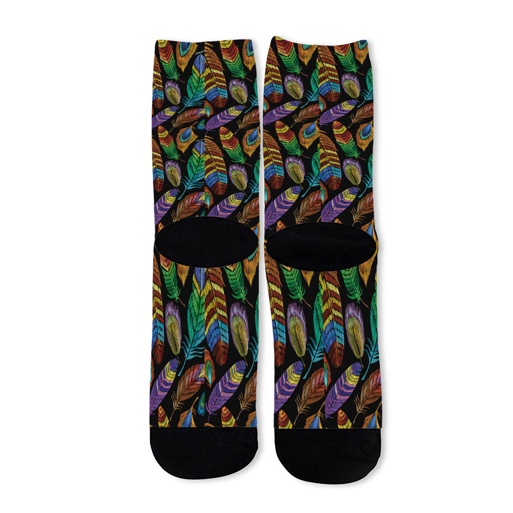 Bohemian Feather Pattern Print Long Socks