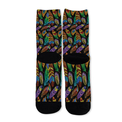 Bohemian Feather Pattern Print Long Socks