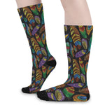 Bohemian Feather Pattern Print Long Socks