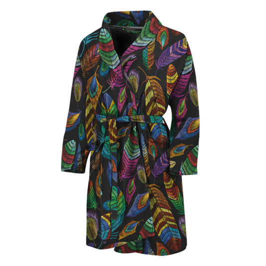 Bohemian Feather Pattern Print Men's Bathrobe