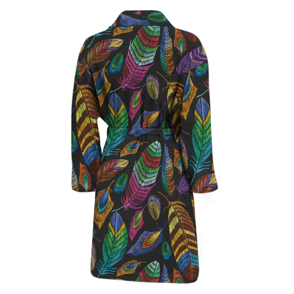 Bohemian Feather Pattern Print Men's Bathrobe
