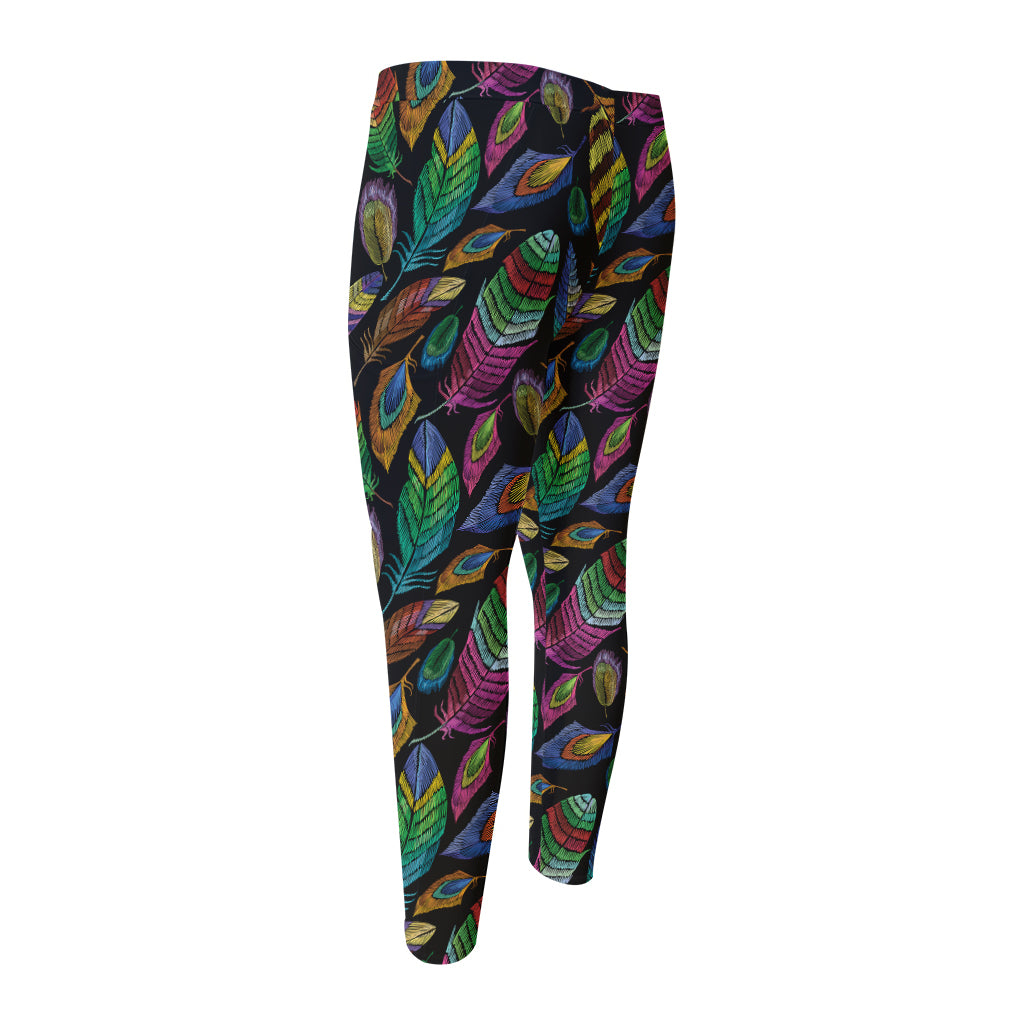 Bohemian Feather Pattern Print Men's Compression Pants