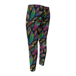 Bohemian Feather Pattern Print Men's Compression Pants