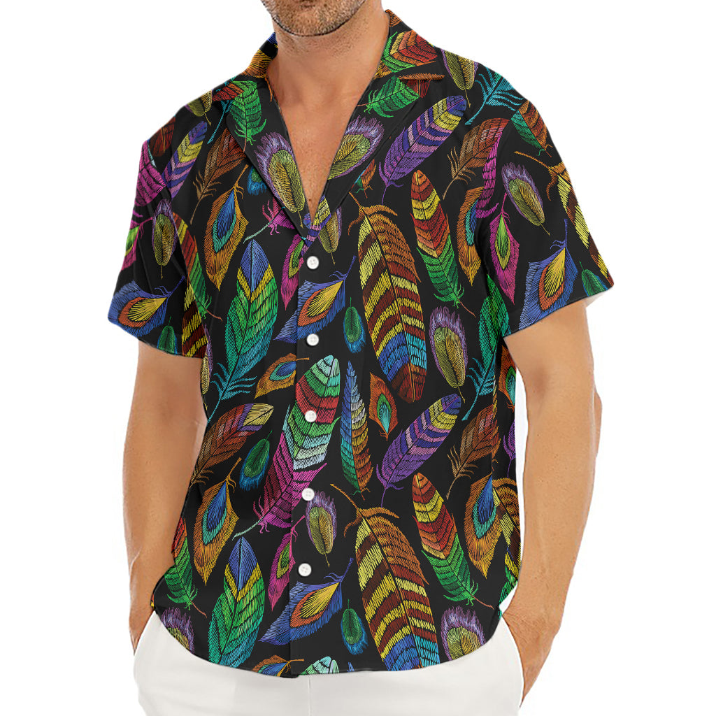 Bohemian Feather Pattern Print Men's Deep V-Neck Shirt