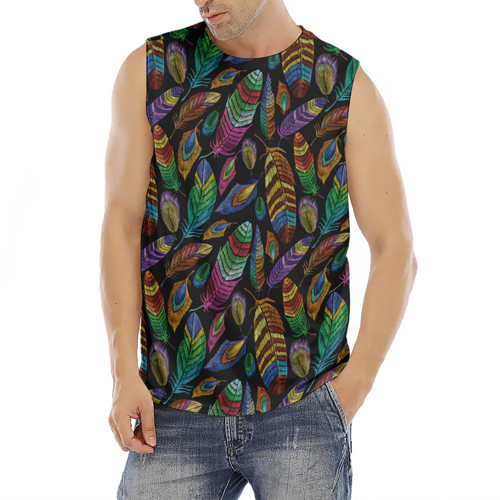 Bohemian Feather Pattern Print Men's Fitness Tank Top