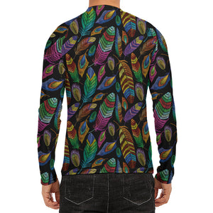 Bohemian Feather Pattern Print Men's Long Sleeve Rash Guard