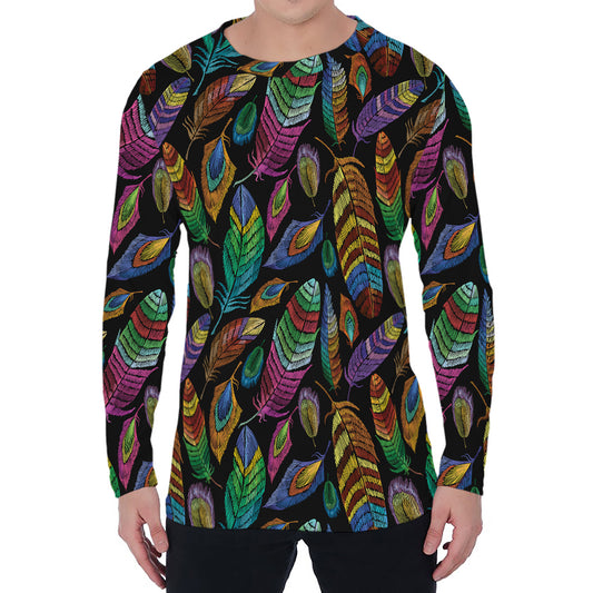 Bohemian Feather Pattern Print Men's Long Sleeve T-Shirt