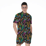 Bohemian Feather Pattern Print Men's Rompers