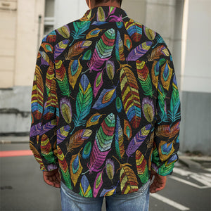 Bohemian Feather Pattern Print Men's Shirt Jacket