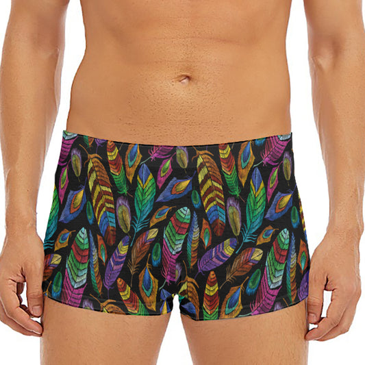 Bohemian Feather Pattern Print Men's Short Boxer Briefs