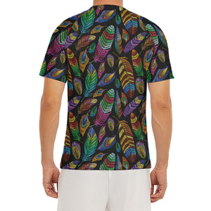 Bohemian Feather Pattern Print Men's Short Sleeve Rash Guard