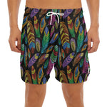 Bohemian Feather Pattern Print Men's Split Running Shorts