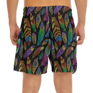 Bohemian Feather Pattern Print Men's Split Running Shorts