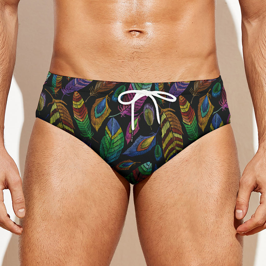 Bohemian Feather Pattern Print Men's Swim Briefs