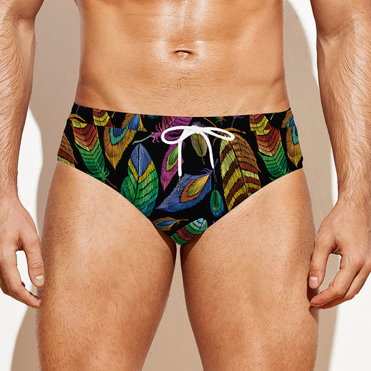Bohemian Feather Pattern Print Men's Swim Briefs