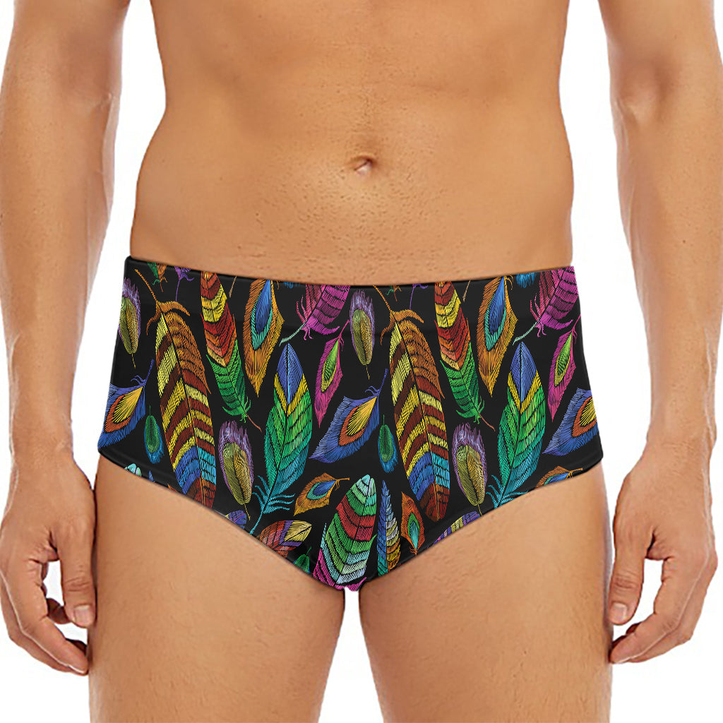 Bohemian Feather Pattern Print Men's Triangle Swim Briefs