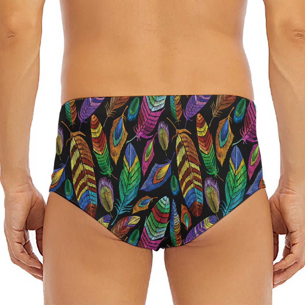 Bohemian Feather Pattern Print Men's Triangle Swim Briefs