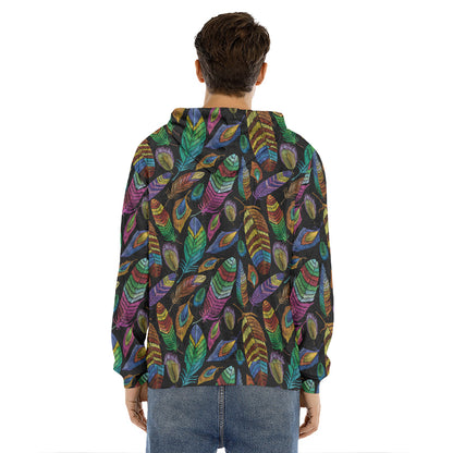 Bohemian Feather Pattern Print Men's Velvet Pullover Hoodie