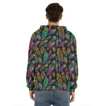 Bohemian Feather Pattern Print Men's Velvet Pullover Hoodie