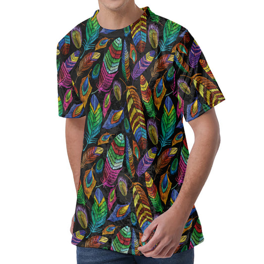 Bohemian Feather Pattern Print Men's Velvet T-Shirt