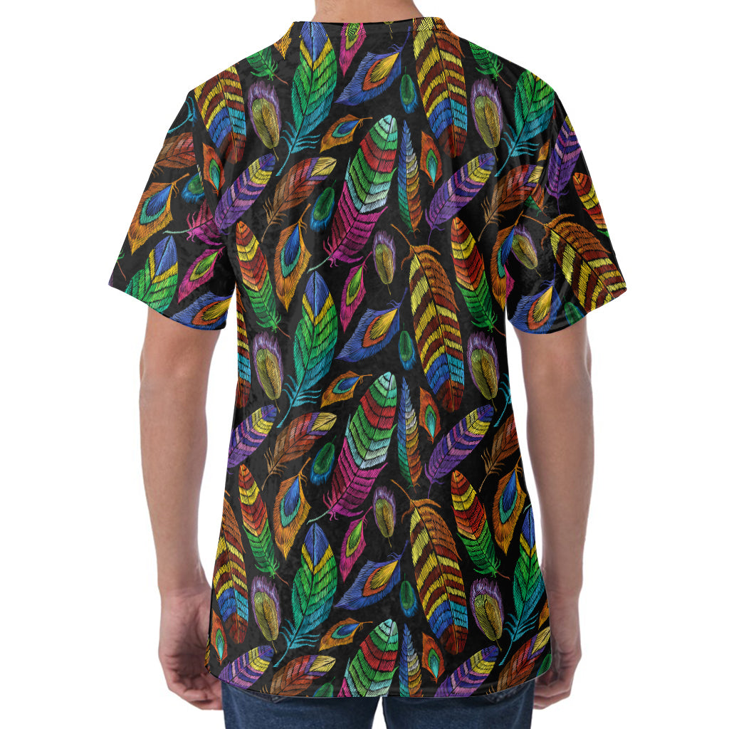 Bohemian Feather Pattern Print Men's Velvet T-Shirt