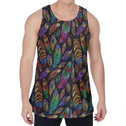 Bohemian Feather Pattern Print Men's Velvet Tank Top