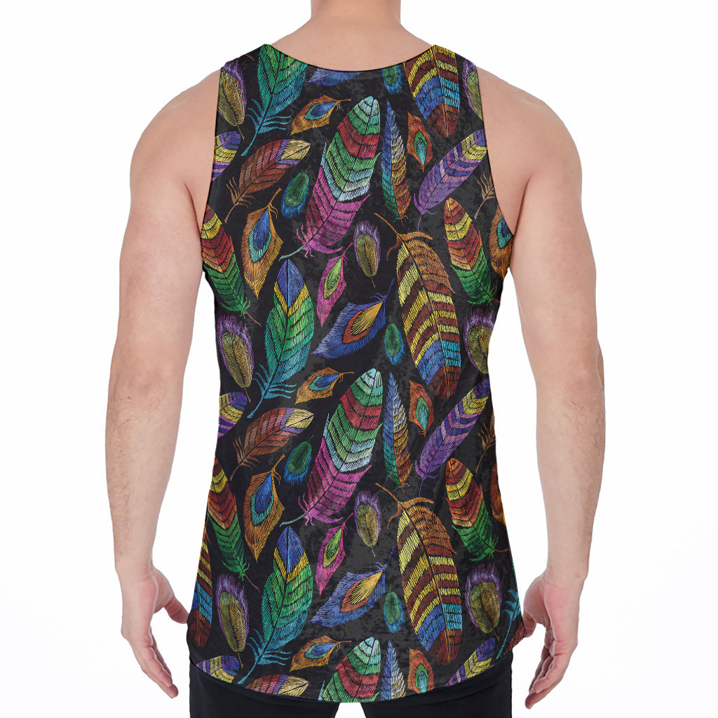 Bohemian Feather Pattern Print Men's Velvet Tank Top