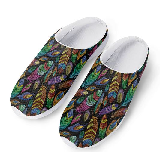 Bohemian Feather Pattern Print Mesh Casual Shoes