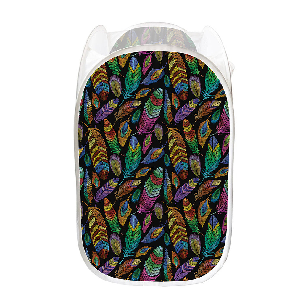 Bohemian Feather Pattern Print Mesh Laundry Hamper