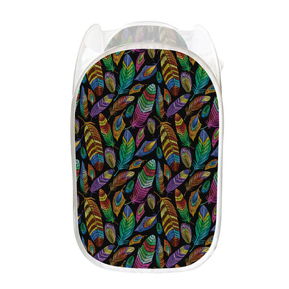 Bohemian Feather Pattern Print Mesh Laundry Hamper