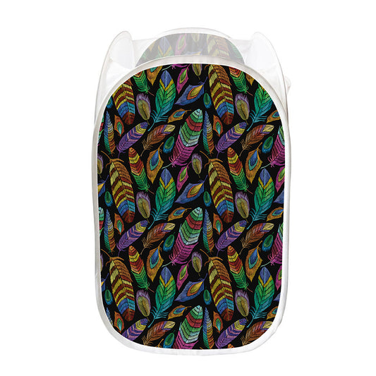 Bohemian Feather Pattern Print Mesh Laundry Hamper
