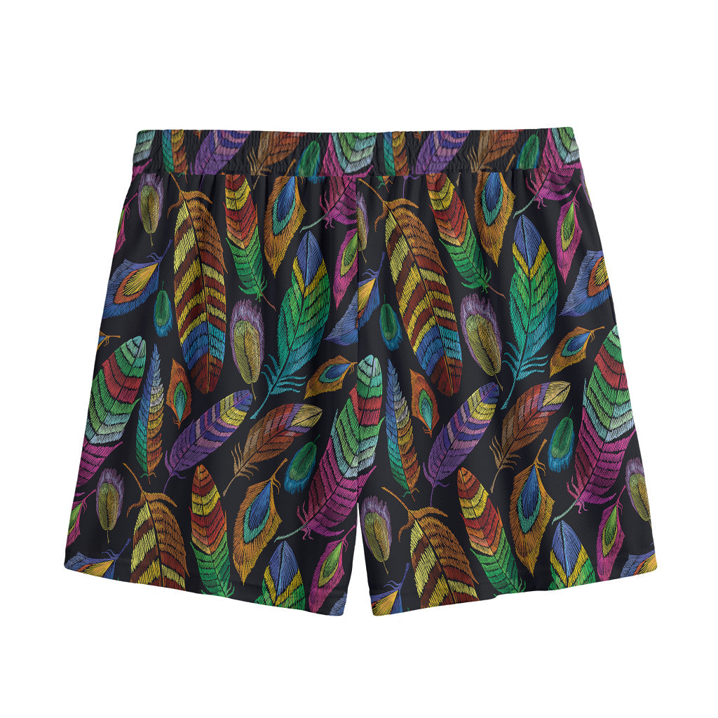 Bohemian Feather Pattern Print Mesh Shorts