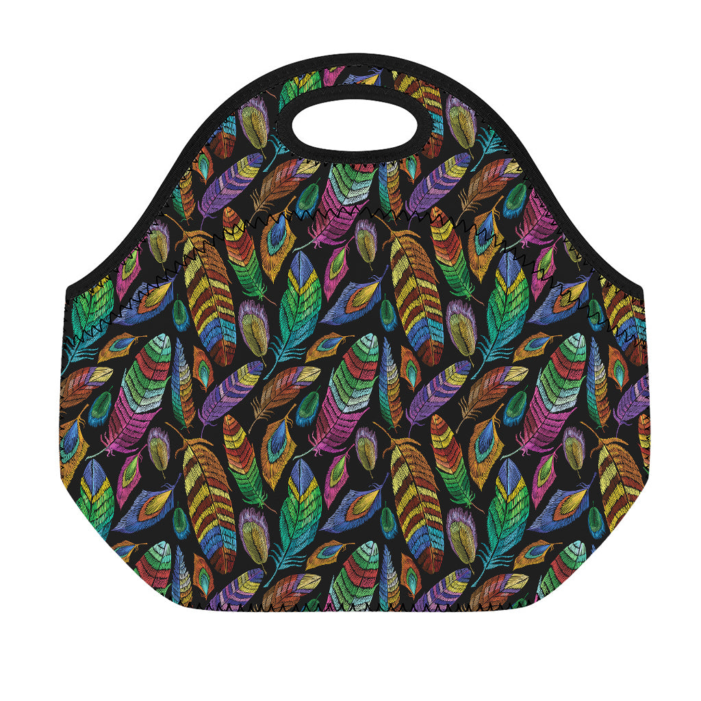 Bohemian Feather Pattern Print Neoprene Lunch Bag