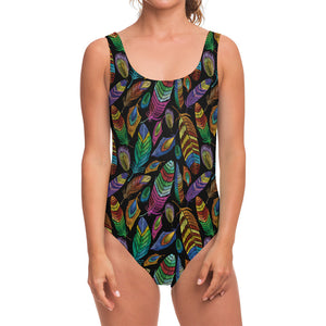 Bohemian Feather Pattern Print One Piece Swimsuit