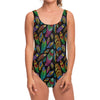 Bohemian Feather Pattern Print One Piece Swimsuit