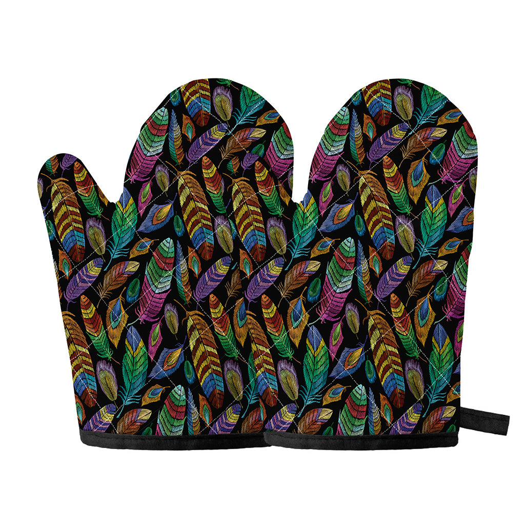 Bohemian Feather Pattern Print Oven Mitts