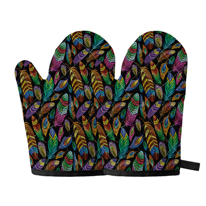 Bohemian Feather Pattern Print Oven Mitts